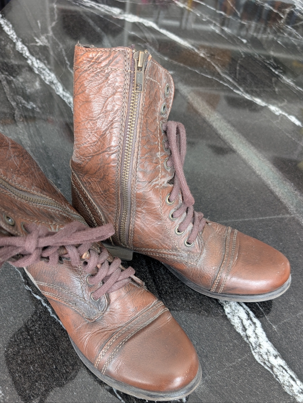 Steve Madden Brown Leather Ankle Boots with Lace-Up Detail